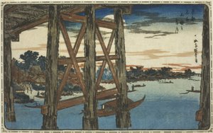 Lua Crepuscular na Ponte Ryogoku (Ryogoku no yoizuki), da série "Famous Views of the Eastern Capital (Toto meisho)" de Utagawa Hiroshige