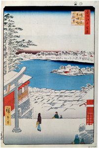 Vista do topo da encosta no Santuário Tenjin em Yushima, 1856-1858. de Utagawa Hiroshige