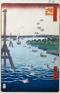 Vista da costa de Shiba Cem vistas famosas de Edo, 1856-1858. de Utagawa Hiroshige