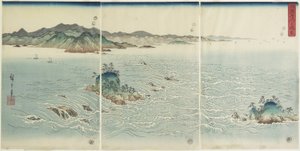 Vista dos banheiras de hidromassagem na província de Awa, 1857