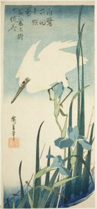 Garça branca e íris de Utagawa Hiroshige