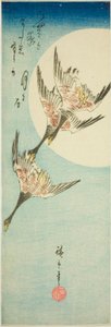 Gansos selvagens voando pela lua cheia de Utagawa Hiroshige