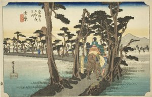 Yoshiwara: Monte Fuji à Esquerda (Yoshiwara, hidari Fuji), da série "Cinquenta e três estações da estrada de Tokaido (Tokaido gojusan tsugi no uchi)", também conhecido como Hoeido Tokaido de Utagawa Hiroshige