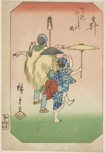 Yui, parte de uma folha da série "Fotos das Cinquenta e Três Estações da Estrada Tokaido (Tokaido gojusan tsugi zue)" de Utagawa Hiroshige