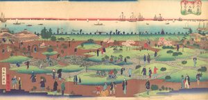 Ilustração do Jardim Frontal do Hotel Tsukiji na Capital Oriental Toto ..., c. 1868-72.
