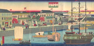 Veja a teoria do mar t membro Yokohama Departamento de Polícia da Prefeitura de Yokohama da margem do rio, 5º portão, 1870.