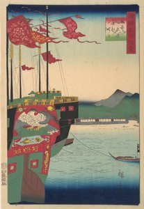 Navios holandeses e chineses no porto de Nagasaki na província de Hizen, 3º mês, 1859.