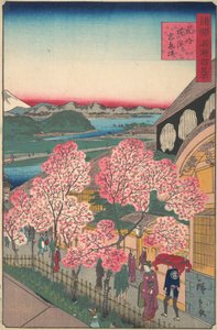 Entrada para a Gankiro Tea House no distrito de Miyozaki, Yokohama, Bushu, 3º mês, 1859.