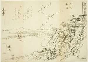 Sketch for Autumn Moon at Ishiyama Temple (Ishiyama no shugetsu), da série "Eight Views in Omi Province (Omi hakkei)" de Utagawa Hiroshige II