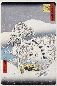 Personagens sob a neve, Japão - gravura japonesa de Hiroshige Utagawa - século XIX