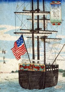 Navios estrangeiros chamando no porto, (Bankoku nyusen sugoroku), 1860