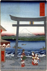 Geishas and Mount Fuji - Impressão japonesa de Hiroshige Utagawa