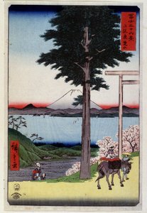 Monte Fuji atrás de uma sequóia - Impressão japonesa de Hiroshige Utagawa de Utagawa II Hiroshige