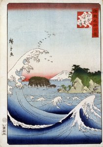 Monte Fuji atrás do mar agitado - Impressão japonesa de Hiroshige