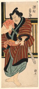 Fragmento: Sawamura Sojuro desembainhando sua espada de Utagawa Kuninao