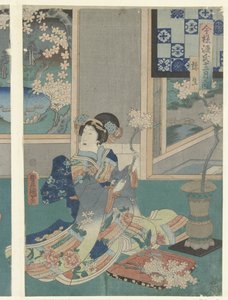 O terceiro mês Yayoi (título no objeto) Histórias modernas de Genji durante os doze meses (título da série) Imayo Genji junikagetsu no uchi (título da série no objeto) de Utagawa Kunisada (I)