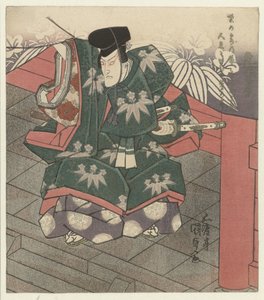 Homem na entrada de um templo de Utagawa Kunisada (I)