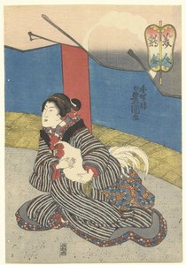 Belezas em uma briga de galos Bijin toriawase (título no objeto) de Utagawa Kunisada (I)
