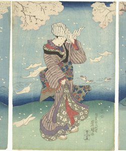 Dia de tempestade no rio Sumida Oito Vistas de Edo (título da série) de Utagawa Kunisada (I)