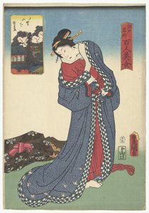 Yamashita em Ueno Ueno Yamashita (título no objeto) Compare uma centena de belezas com lugares famosos em Edo (título da série) Edo meisho hyakunin bijo (título da série no objeto) de Utagawa Kunisada (I)