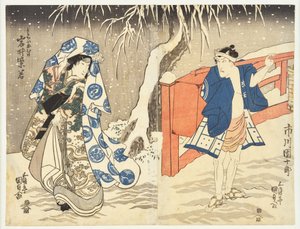 Encontro secreto na neve de Utagawa Kunisada