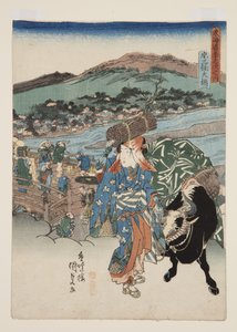 Kyoto: The Great Bridge at Sanj? (Ky?, Sanj? ?hashi) (impressão a cores do bloco de madeira) de Utagawa Kunisada