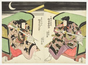 Luta com espadas à noite de Utagawa Kunisada