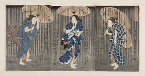 Sudden Shower in the Summer Heat (Shochu no yudachi) (impressão em bloco de madeira a cores) de Utagawa Kunisada