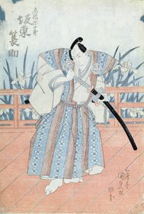 O Ator Bando Tokuke como Takahastu Yajuro, um Samurai (impressão em bloco de madeira) de Utagawa Kunisada