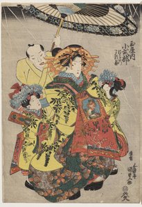 As cortesãs Hanmurski e Koshikibu do Tamai Promending na chuva de Utagawa Kunisada