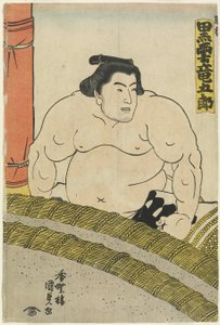 O lutador Kurokumo Tatsugoro_ do estábulo de Higo, 1830-1844 de Utagawa Kunisada