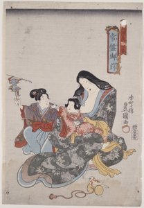Tokiwa Gozen e os seus filhos de Utagawa Kunisada