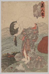 Mulher mergulhadora penteando o cabelo de Utagawa Kunisada