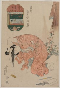 Mulher a prender o cabelo (da série «Restaurantes Famosos da Atualidade») de Utagawa Kunisada