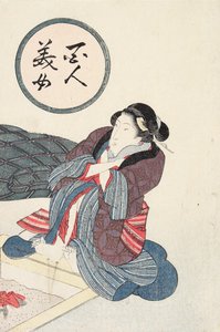 Mulher a aquecer os pés junto à lareira de Utagawa Kunisada