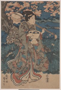 Indo a uma festa de visualização da flor de cerejeira (xilogravura colorida) de Utagawa Kunisada III