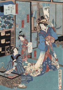 Ukiyo-e Impressão de Geisha com Hibachi by Kunisada II, c.1860 (impressão em bloco de madeira a cores)