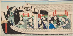 A lutadora de sumo Dairiki Maru em um barco com amigos. Impresso por Utagawa Kuniteru (1808-1876)