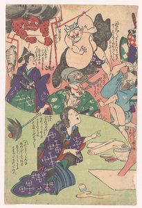 Mulher ajoelhada Otsu-e (título da série) de Utagawa Kuniyoshi (possibly)