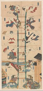 Série de doze koban Shunga com prostitutas no papel de bombeiros acrobáticos de Utagawa Kuniyoshi (school of)