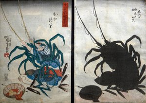 Angler; Lagosta e Arca (Okazuri / Ebi ni akagai) Série Witty Shadow Pictures (Sono omokage hodo utsuhie), c.1848 de Utagawa Kuniyoshi