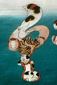 Peixe Balão (Fugu) Série Gatos formando Personagens escritos (Neko no ateji), c.1842 de Utagawa Kuniyoshi