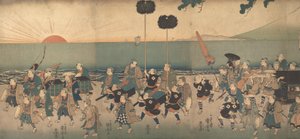 Meninos encenando uma procissão de Daimyo, século XIX. de Utagawa Kuniyoshi