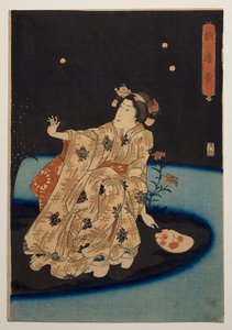 Apanhar pirilampos no fresco da noite de Utagawa Kuniyoshi