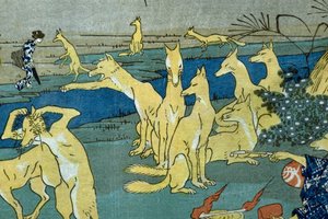 Raposa Cômica Praticando a Mudança de Forma (Dōke kitsume henge no keiko), c.1842 de Utagawa Kuniyoshi