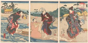 De Chofu Tama rivier in de provincie Musashi
Musashi kuni Chofu no Tamagawa (título sobre o objecto) de Utagawa Kuniyoshi