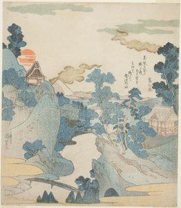 Vista distante do Monte Fuji ao amanhecer a partir de Hakone de Utagawa Kuniyoshi