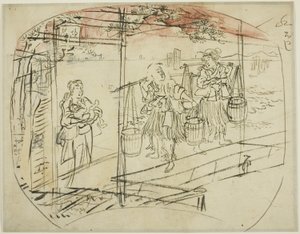 Recolha de água salgada na praia de Utagawa Kuniyoshi