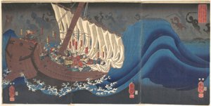 Fantasmas dos Taira na baía de Daimotsu de Utagawa Kuniyoshi