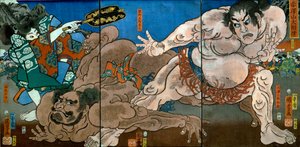 Grande Torneio do Sumo no Monte Akazawa (Akazawayama Ōzumō) de Utagawa Kuniyoshi